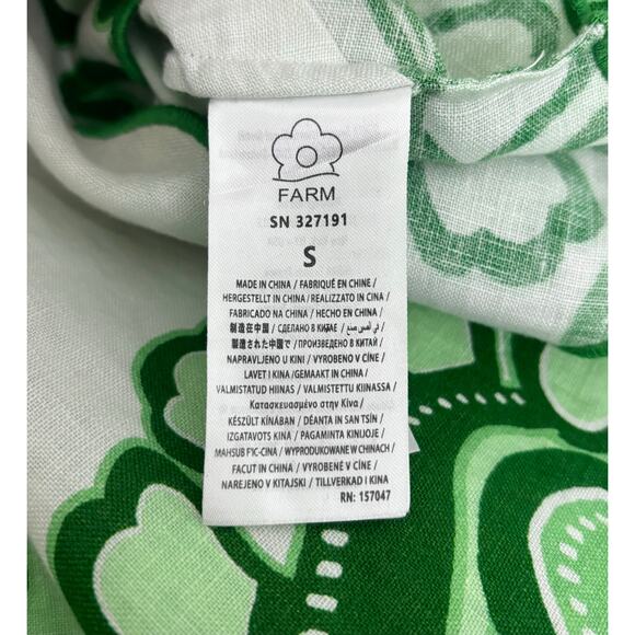 Farm Rio Green Color Festival Euroflax Linen Blouse Crop Top Size S - Picture 11 of 13